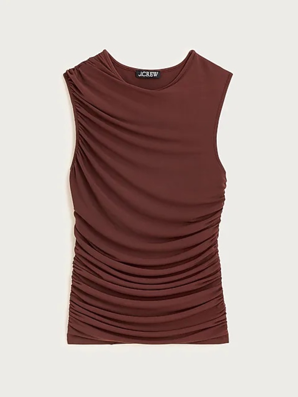 NWT J. Crew Sleeveless Ruched Shell Top, Matte Jersey, CP621, Cacao Brown, Small